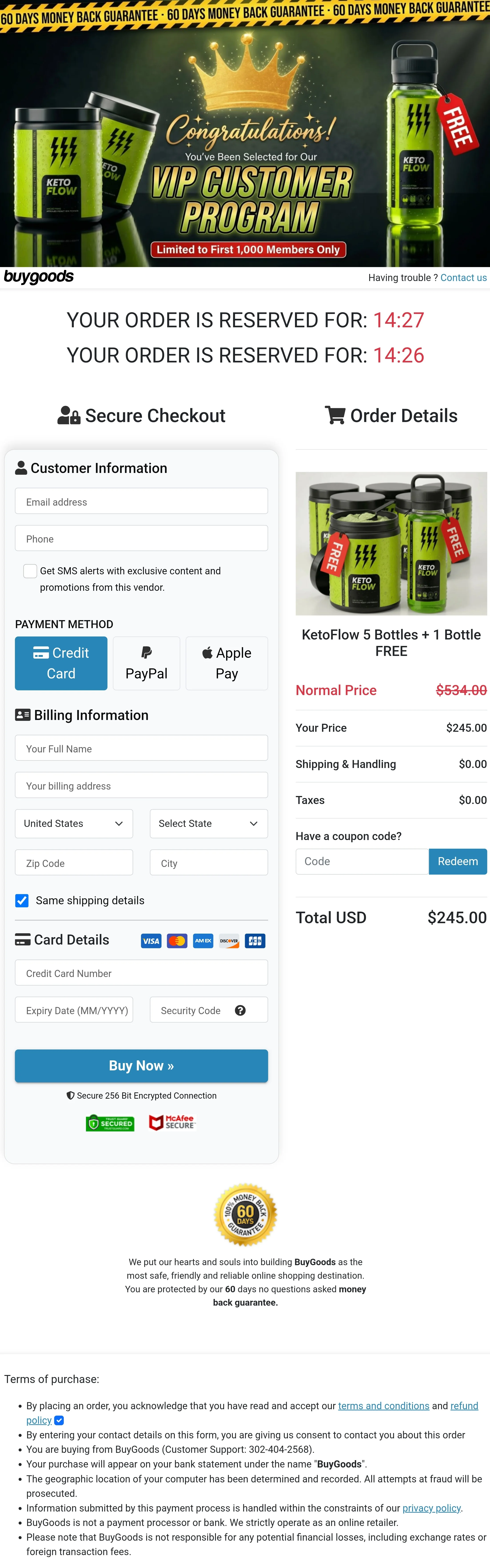 KetoFlow order form